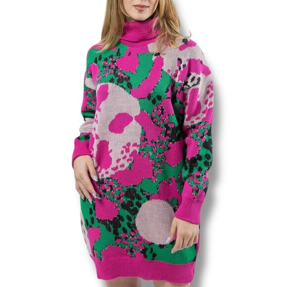 Vintage Dresses & Skirts - Vintage Art Knit Sweater Dress Memphis Milano Abstract Pink Green M